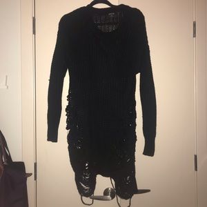 Black Distressed Sweater Dress